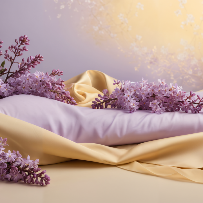 Lila Blüten auf Seide